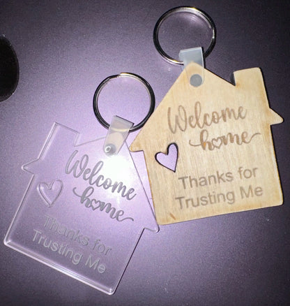 Wooden/ Acrylic Keychain with Ring- Oval or House Shape (25 pieces)